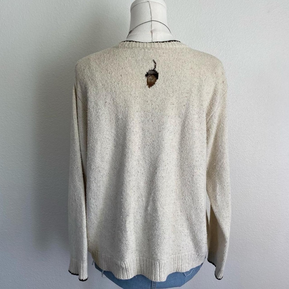 Vintage Villager Liz Claiborne Cream V Neck Fall Leaf Knit Sweater Cottage - Picture 5 of 6
